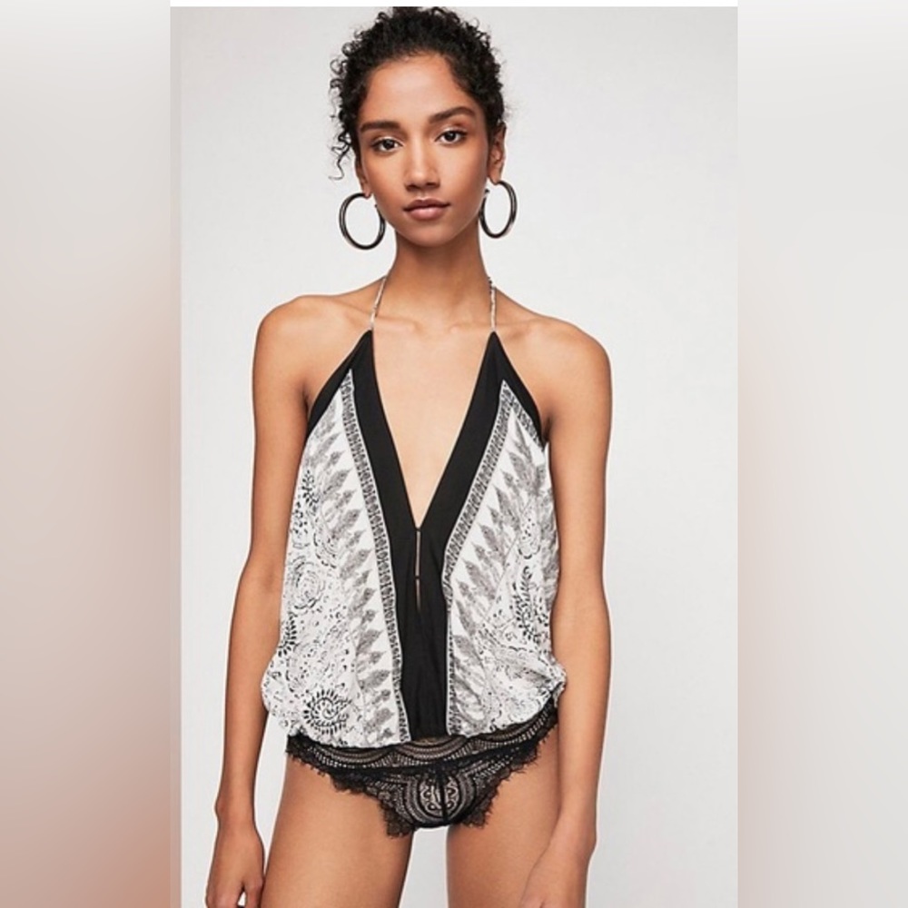 NWT- Free People bandanna body suit, size XS, black and white